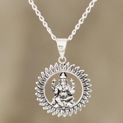 Collar colgante de plata esterlina - Collar con colgante de ganesha circular en plata de ley