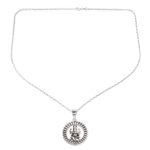 Sterling silver pendant necklace, 'Ganesha Corona' - Circular Sterling Silver Ganesha Pendant Necklace