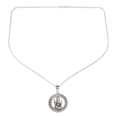 Collar colgante de plata esterlina - Collar con colgante de ganesha circular en plata de ley