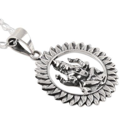 Halskette mit Anhänger aus Sterlingsilber, „Ganesha Corona“ – Kreisförmige Halskette mit Ganesha-Anhänger aus Sterlingsilber