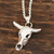 Men's sterling silver pendant necklace, 'Daring Bull' - Sterling Silver Bull Skull Pendant Necklace from India