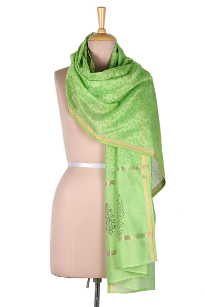 Curated gift set, 'Green Dame' - Handmade Green-Toned Cotton, Silk and Wood Curated Gift Set