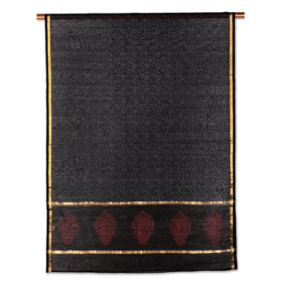 Cotton and silk blend scarf, 'Ash Garden' - Handwoven Cotton and Silk Blend Scarf in Black and Ash