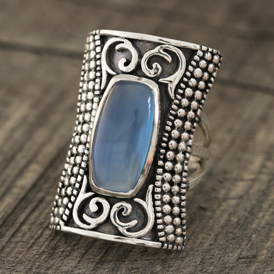 Chalcedony cocktail ring, 'Regal Luxury' - Patterned Blue Chalcedony Cocktail Ring from India