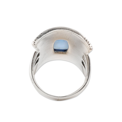 Chalcedony cocktail ring, 'Regal Luxury' - Patterned Blue Chalcedony Cocktail Ring from India