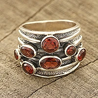 Garnet cocktail ring, 'Scarlet Passion' - Faceted Garnet Cocktail Ring from India