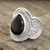 Onyx cocktail ring, 'Midnight Pattern' - Patterned Teardrop Onyx Cocktail Ring from India