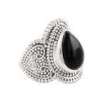 Onyx cocktail ring, 'Midnight Pattern' - Patterned Teardrop Onyx Cocktail Ring from India