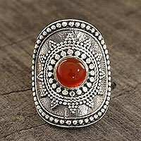 Onyx cocktail ring, 'Red-Orange Sun'