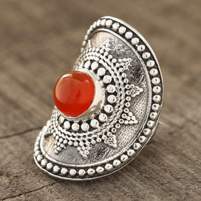 Onyx cocktail ring, 'Red-Orange Sun' - Red-Orange Onyx Cocktail Ring from India