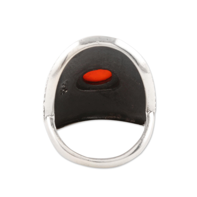 Onyx cocktail ring, 'Red-Orange Sun' - Red-Orange Onyx Cocktail Ring from India