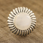 Rainbow moonstone cocktail ring, 'Moonlight Blaze' - Round Rainbow Moonstone Cocktail Ring from India
