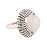 Rainbow moonstone cocktail ring, 'Moonlight Blaze' - Round Rainbow Moonstone Cocktail Ring from India