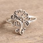 Sterling silver band ring, 'Curling Tree' - Tree-Themed Sterling Silver Band Ring from India