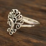 Sterling silver band ring, 'Curling Tree' - Tree-Themed Sterling Silver Band Ring from India