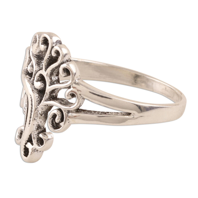 Sterling silver band ring, 'Curling Tree' - Tree-Themed Sterling Silver Band Ring from India