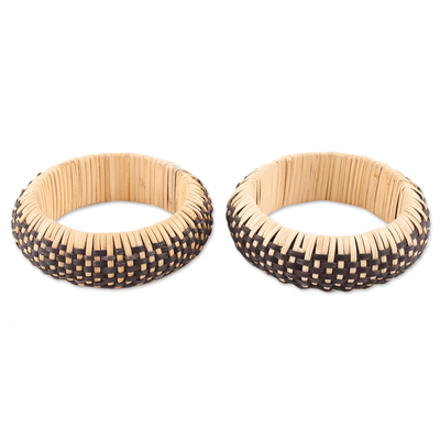 Natural fiber bangle bracelet, 'Dark Weave' - Natural Fiber Bangle Bracelet Crafted in India