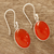 Carnelian dangle earrings, 'Fiery Ovals' - Oval Carnelian Dangle Earrings Crafted in Bali