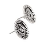 Sterling silver button earrings, 'Beatific Swirls' - Swirl Pattern Sterling Silver Button Earrings from India