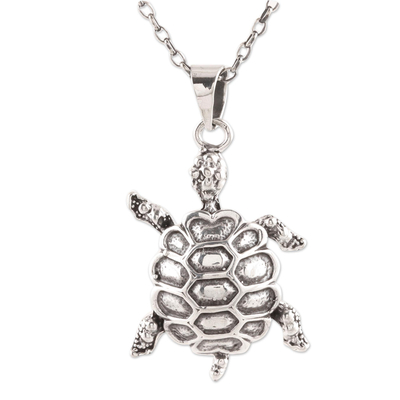 Sterling silver pendant necklace, 'Turtle Friend' - Sterling Silver Turtle Pendant Necklace from India