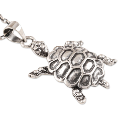 Collar colgante de plata esterlina - Collar con colgante de tortuga de plata esterlina de la India