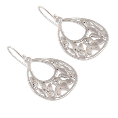 Sterling silver dangle earrings, 'Petal Greetings' - Openwork Pattern Sterling Silver Dangle Earrings from India