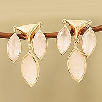 Rose gold plated rose quartz chandelier earrings, 'Rosy Princess' - Rose Gold Plated Rose Quartz Chandelier Earrings from India