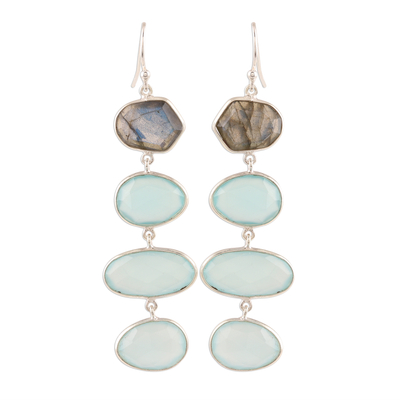 38-Carat Blue Chalcedony and Labradorite Dangle Earrings