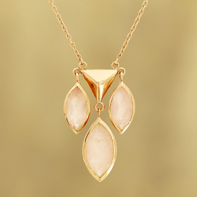Rose gold plated rose quartz pendant necklace, 'Rosy Princess' - Rose Gold Plated Rose Quartz Pendant Necklace from India