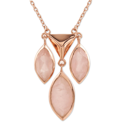 Rose gold plated rose quartz pendant necklace, 'Rosy Princess' - Rose Gold Plated Rose Quartz Pendant Necklace from India