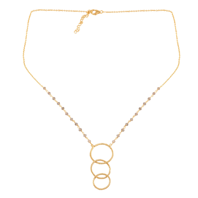 Collar con colgante de labradorita bañado en oro - Collar con colgante de eslabones de labradorita chapados en oro de la India