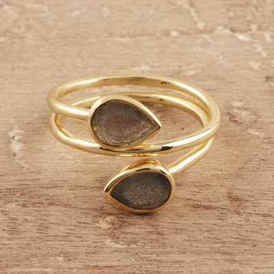 Gold plated labradorite wrap ring, 'Golden Aurora' - Gold Plated Labradorite Wrap Ring from India