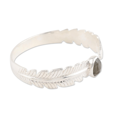 Labradorite cuff bracelet, 'Caressing Leaf' - Leafy Labradorite Cuff Bracelet from India