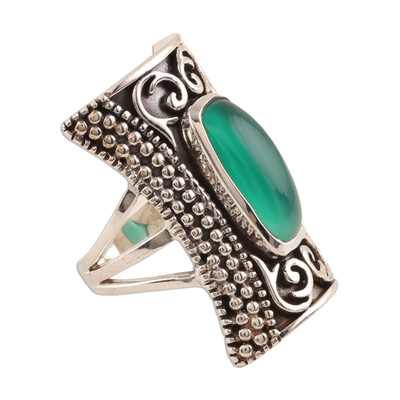 Onyx cocktail ring, 'Regal Luxury in Green' - Green Onyx Cocktail Ring from India