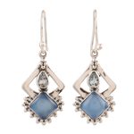 Chalcedony and blue topaz dangle earrings, 'Blue Creativity' - Chalcedony and Blue Topaz Dangle Earrings from India