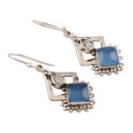 Chalcedony and blue topaz dangle earrings, 'Blue Creativity' - Chalcedony and Blue Topaz Dangle Earrings from India
