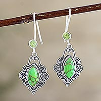 Peridot and Green Composite Turquoise Dangle Earrings,'Alluring Beauty'