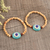 Wood beaded pendant bracelet, 'Sky Eye' - Wood Beaded Pendant Bracelet from India