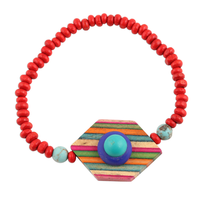 Colorful Wood Beaded Pendant Bracelet from India