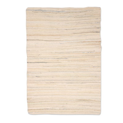 Beige and Azure Recycled Cotton Area Rug from India (3x4.5)