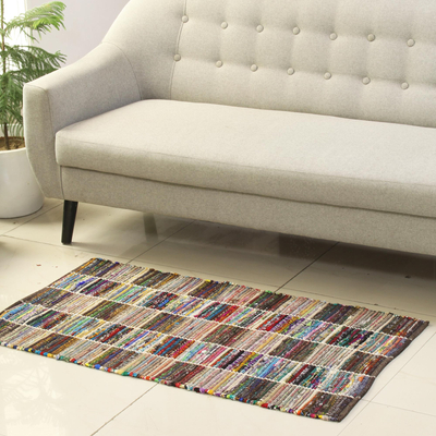 Recycled cotton area rug, 'Rajasthan Trance' (2x4.5) - Multicolored Recycled Cotton Area Rug from India (2x4.5)