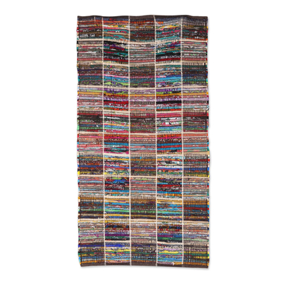 Flächenteppich aus recycelter Baumwolle, 'Rajasthan Trance' (2x4,5) - Mehrfarbiger Teppich aus recycelter Baumwolle aus Indien (2x4,5)