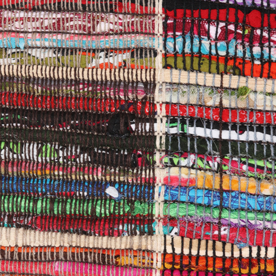 Flächenteppich aus recycelter Baumwolle, 'Rajasthan Trance' (2x4,5) - Mehrfarbiger Teppich aus recycelter Baumwolle aus Indien (2x4,5)