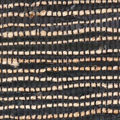 Teppich aus Jute und Leder, (2,5x5) - Teppich aus Jute und Leder in Onyx und Beige aus Indien (2,5x5)