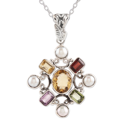 Multi-gemstone pendant necklace, 'Alluring Style' - Multi-Gemstone Pendant Necklace Crafted in India