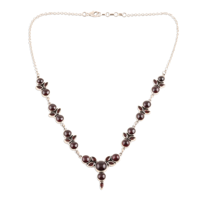 Garnet link necklace, 'Perfect Radiance' - Garnet Link Pendant Necklace Crafted in India