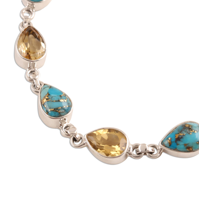 Citrine and composite turquoise link bracelet, 'Sunny Drops' - Citrine and Composite Turquoise Link Bracelet from India