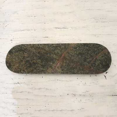 Marmorplatte, 'Waldadern' (19,5 Zoll) - Ovaler grüner Marmorteller aus Indien (19,5 Zoll)