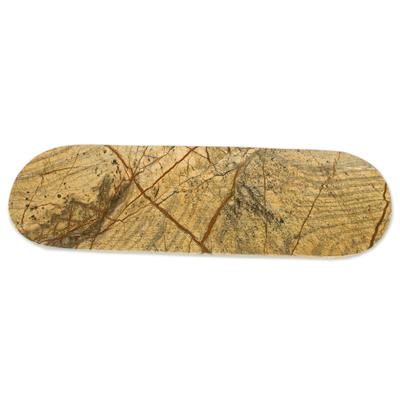 Marble platter, 'Earthen Veins' (19.5 inch) - Brown Marble Platter Crafted by Indian Artisans (19.5 Inch)
