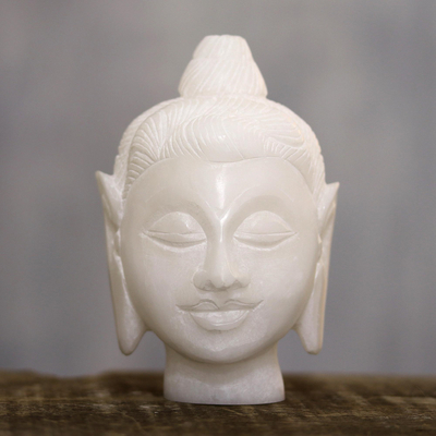 Alabasterskulptur - Natürliche Alabaster-Buddha-Kopfskulptur aus Indien